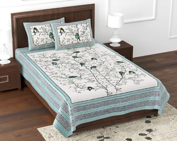Green_Cotton_Avian_Harmony_Double_Bedsheet_With_Pillow_Cover_70X100_Cm